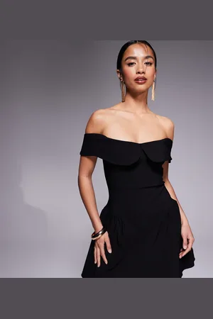 Vesper Bengaline bardot foldover skater mini dress in