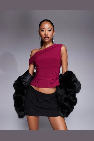 Missyempire Missy Empire exclusive double layered slinky off shoulder top in raspberry
