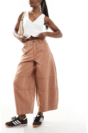 ASOS Laundered barrel pants with tab detail in -Brown