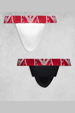 Emporio Armani Bodywear 2 pack bold monogram logo jock straps in black and white