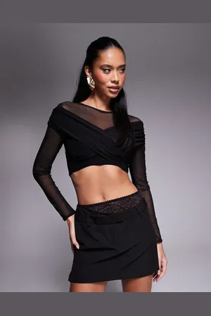 Missyempire Missy Empire double layered slinky & mesh crossover top in