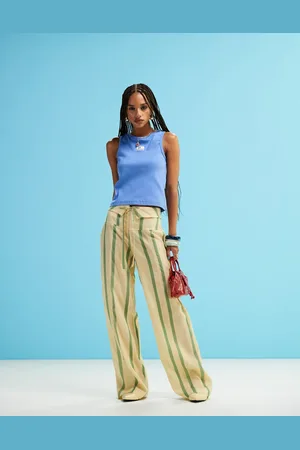 Laagam Tashi straight flow pants in yellow and green stripe
