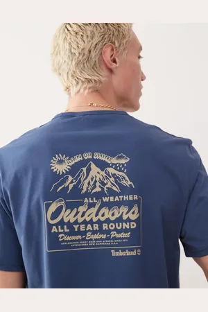 Timberland Mountain landscape back print t-shirt in blue