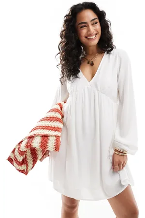 ONLY Wide sleeve plisse mini dress in