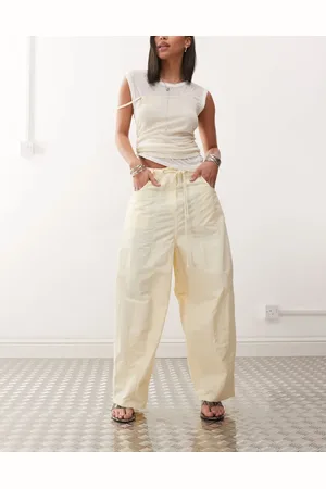 Lioness Tie waist barrel leg pants in buttercream yellow