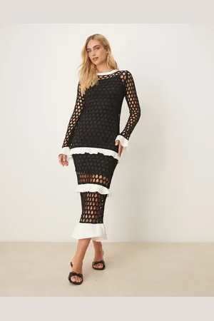 Never Fully Dressed Crochet ruffle maxi dress in black and white