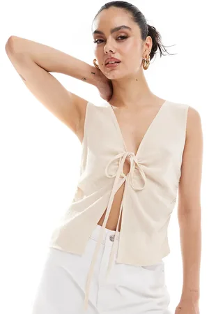 COLLUSION Woven built up vest top with tie detail in -White
