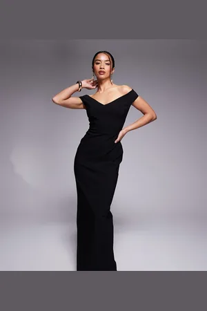 Vesper Bengaline sweetheart neckline off the shoulder maxi dress in