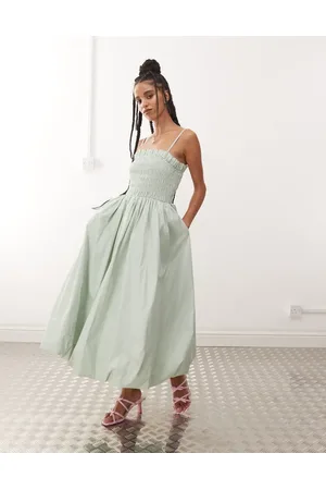Amy Lynn Polly shirred midi dress in -Green