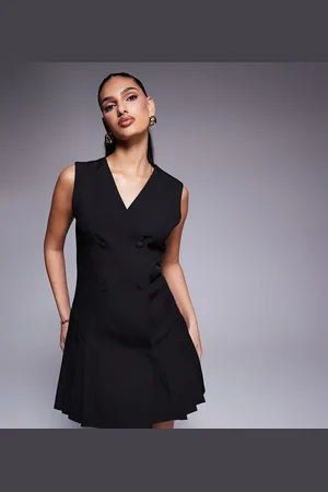 Kaiia Exclusive tailored sleeveless button front pleat hem mini dress in
