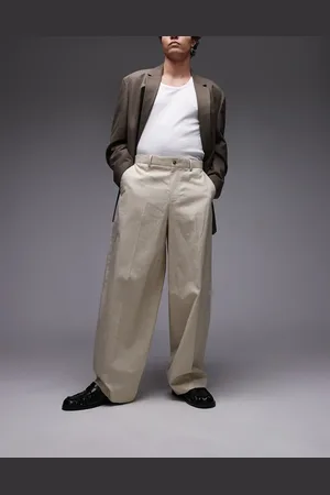 Topman Wide leg linen blend pants in -Neutral