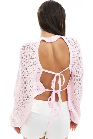 Miss Selfridge Knitted crochet tie back jumper in -White