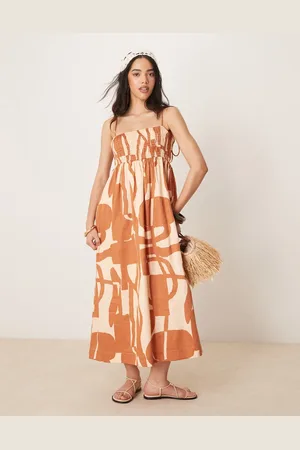 ASOS Shirred bust cotton sateen maxi dress in -Multi