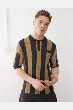 The Ragged Priest Oversized stripe knit polo in khaki-Multi