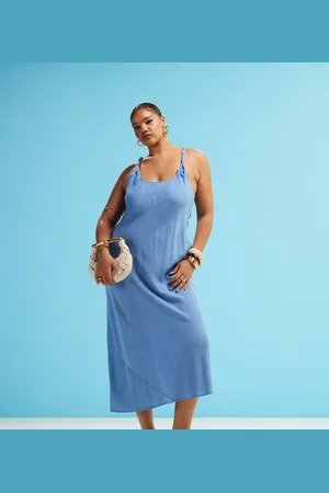 ASOS ASOS DESIGN Curve linen blend twist strap bias maxi dress in