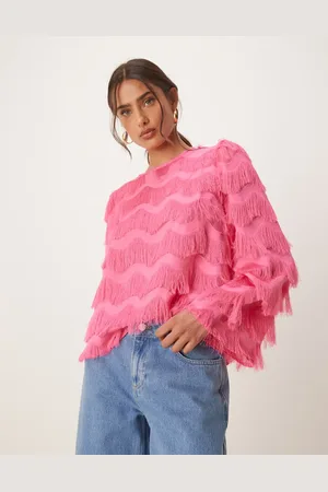 Y.A.S Textured flared sleeve blouse in pink