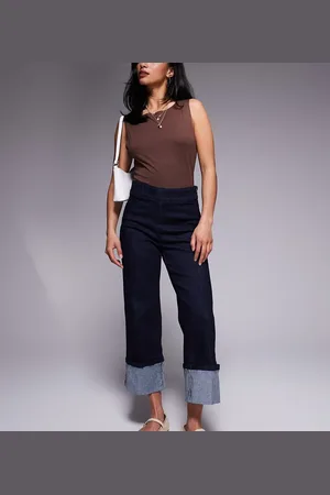River Island Slim turn up jeans in darkwash blue