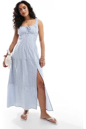 Hollister Embroidered maxi dress with thigh split in
