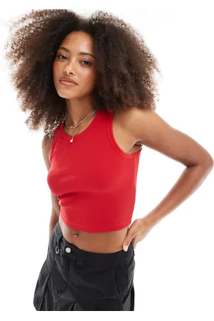 JJXX Fallon ribbed cropped singlet in red