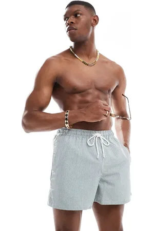 Pull&Bear Seersucker stripe swim shorts in