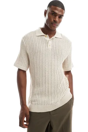 JACK & JONES Premium crochet knitted polo shirt in white