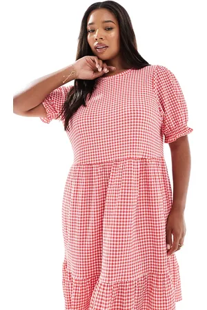 New Look New Look Curve gingham crinkle smock mini dress in red