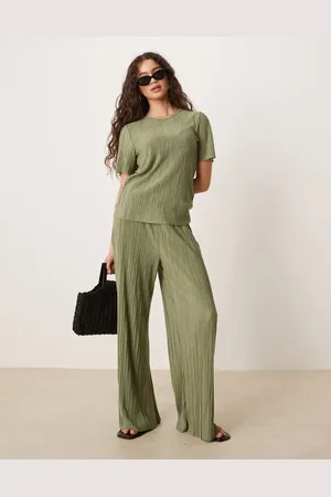 VILA Wide leg plisse pants in (part of a set)
