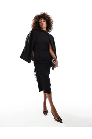River Island Asymmetric ruched midi dress in