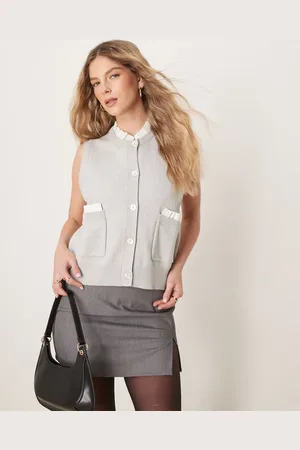 Neon Rose Sleeveless trim detail compact cardigan in grey