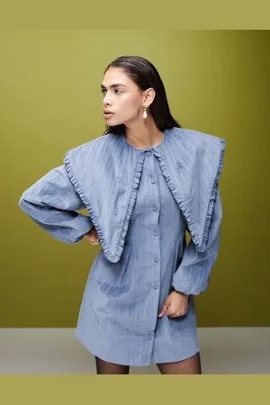 Ghospell Drew mini dress with oversized collar in -Blue