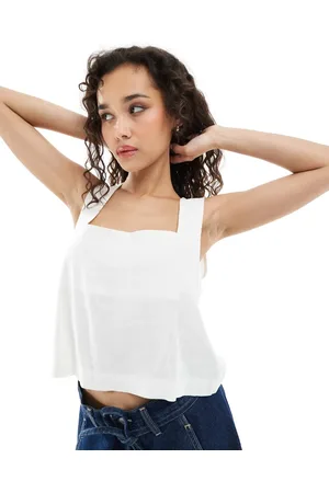 JJXX Square neck linen blend top in white