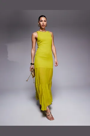 ASOS Dropped waist maxi dress witth full godet hem in green