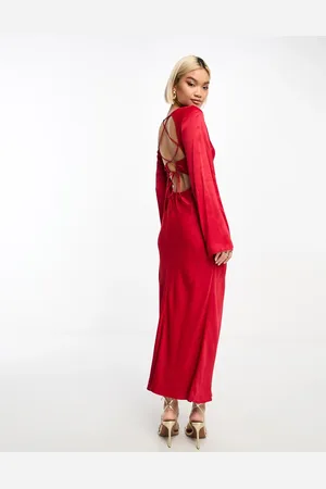 & OTHER STORIES Satin lace-up open back midi dress in