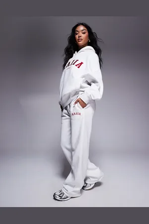 Kaiia Embroidered wide leg trackies in grey marl and red (part of a set)