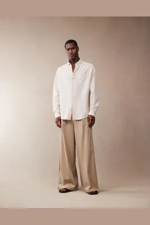 ASOS Smart extreme wide leg linen blend pants with front pleat in -Neutral