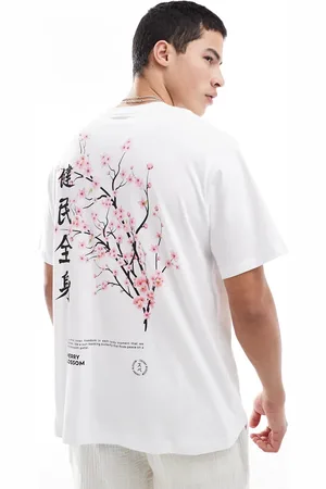 JACK & JONES Oversized t-shirt with japanese blossom print in white
