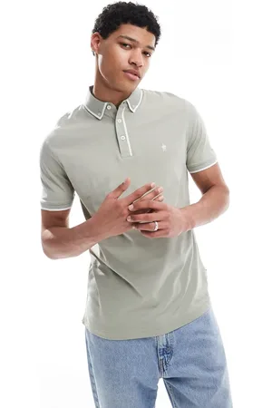 French Connection French Connection tipped piping short sleeve polo shirt in sage-Green