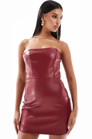 Kaiia Exclusive bandeau leather look mini dress in -Red