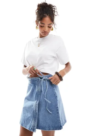 VERO MODA Denim wrap mini skirt in medium blue