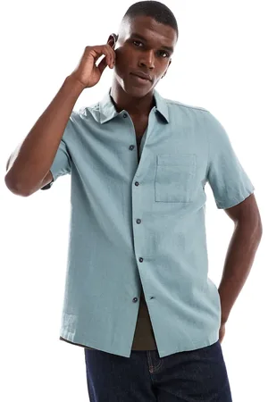 New Look Flat collar linen-blend shirt in -Green