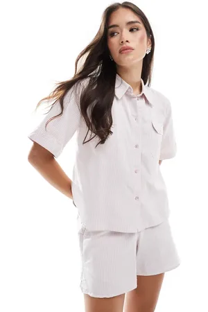 JJXX Oversized cropped shirt in pink stripe (part of a set)