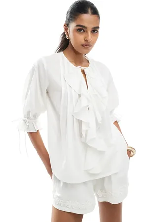 ASOS Ruffle front top with pleat detail and tie front in
