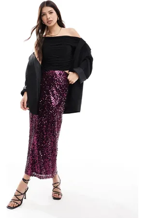 ASOS Sequin maxi skirt in burgundy-Red