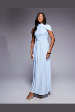 Kaiia Exclusive slinky asymmetrical drape maxi dress in dusty