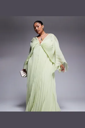 ASOS ASOS DESIGN Curve pleated chiffon twist front maxi dress in apple green