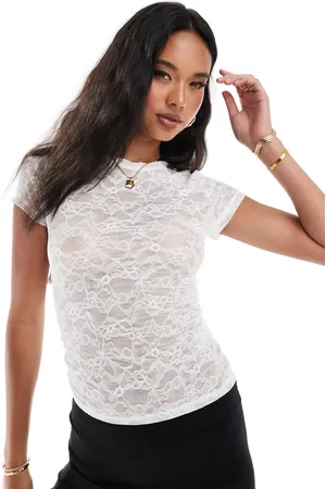 River Island Lace detail top in -White