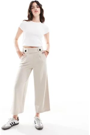 JDY Wide leg cropped tailored pants in (part of a set)-Neutral