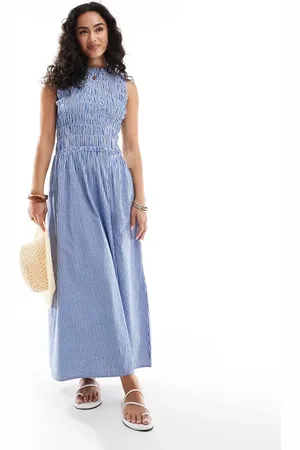 ONLY Dropped waist shirred maxi dress in gingham