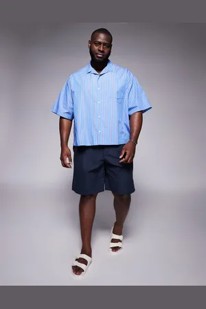 ASOS Boxy oversized revere shirt in red and blue stripe