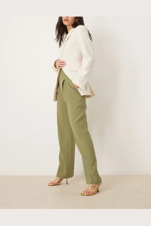 ASOS Tailored straight leg pants with gold button detail in -Neutral